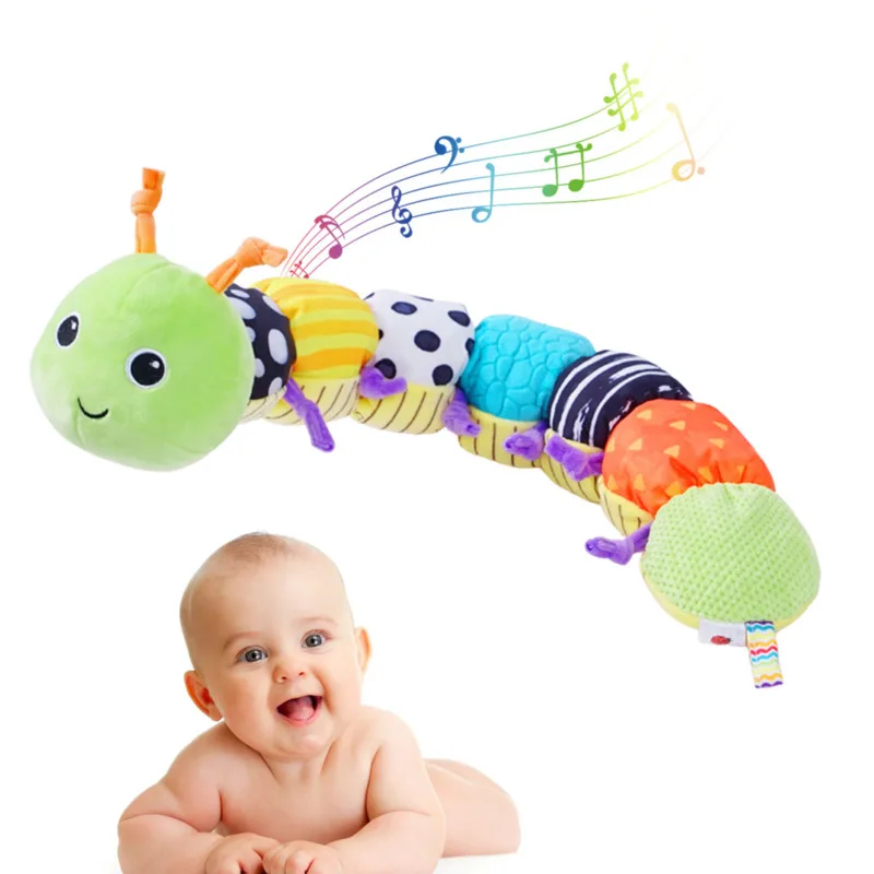 Infant Caterpillar Plush Toy Musical Durable Animals Soothing Doll 56cm Measuring Scale Colorful Pattern Plaything For Newborns