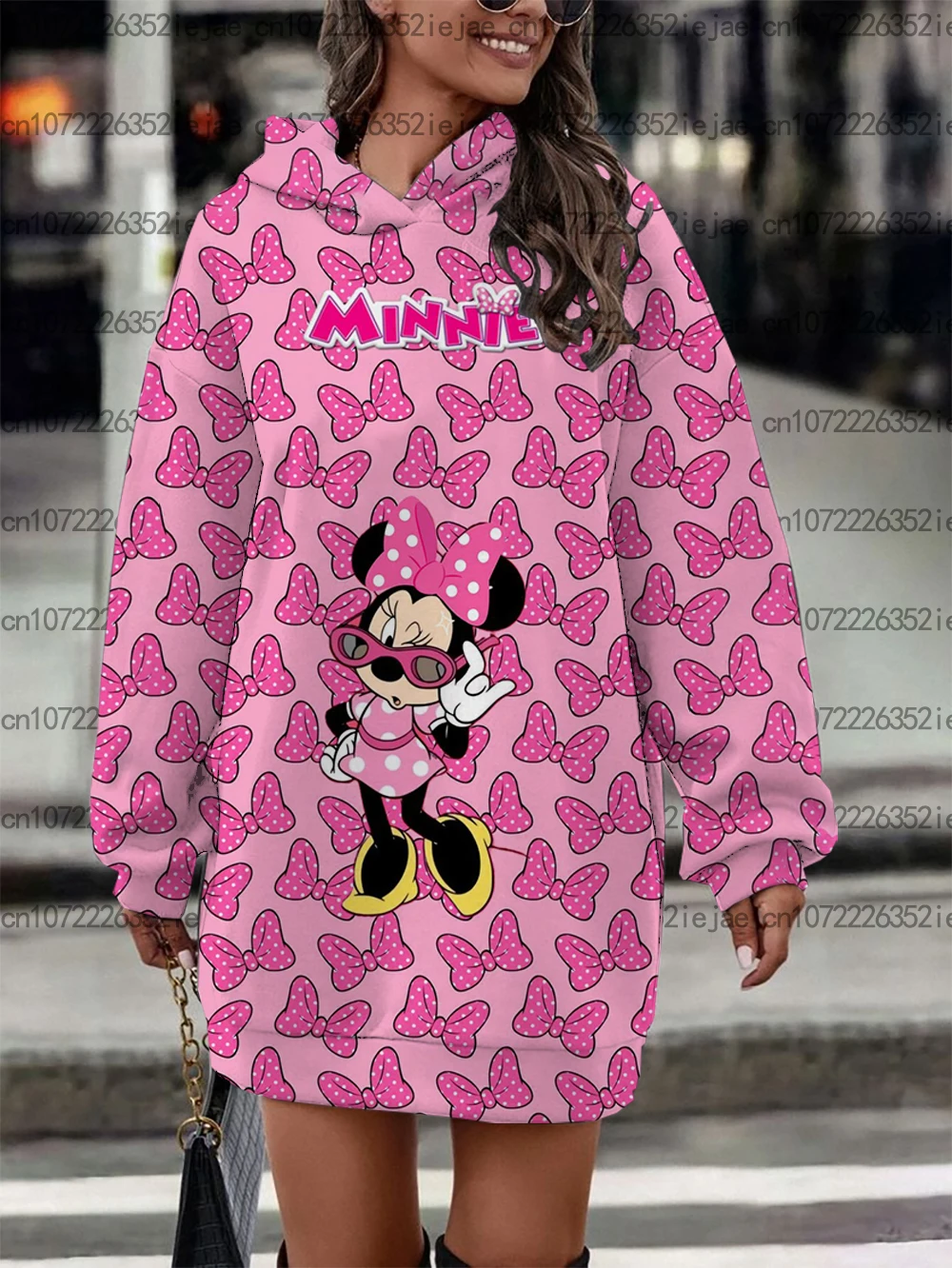 Women's Hoodie Dress Disney Mickey and Minnie Print Pullover Sweatshirt Clothing Fashion Simple Street Style Clothing