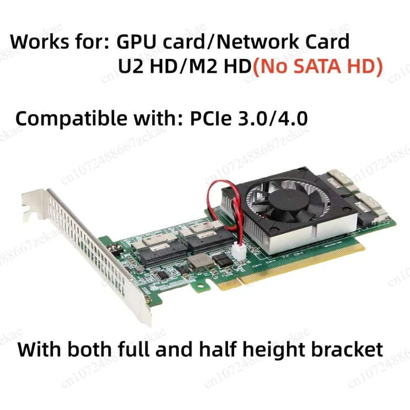 No PCIe Bifurcation Needed PLX8749 PCIe 3.0 x16 Expansion Card, 8U.2 8NVMe SSD Adapter for GPU Network Card