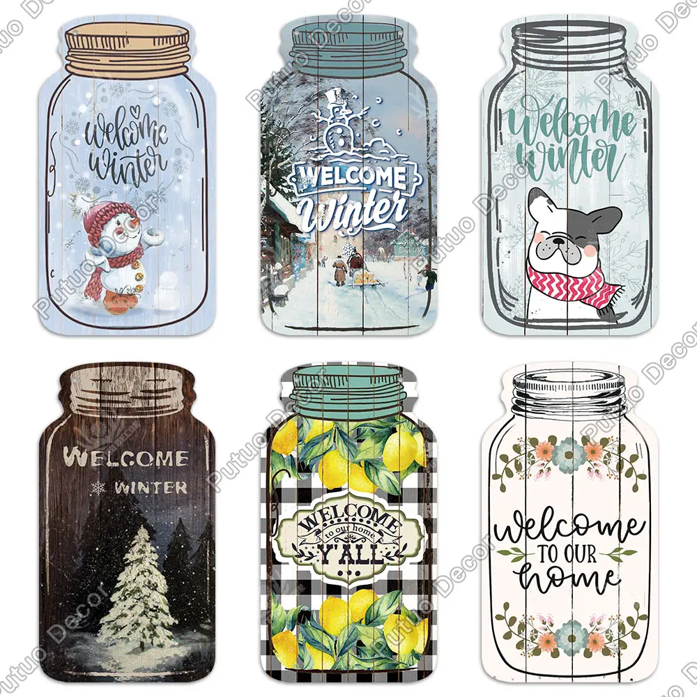 علامات حائط خشبية على شكل جرة ماسون ديكور من بوتو، لوحات الطقس، ديكور منزلي ريفي، ديكور المزرعة، علامة ترحيب #5