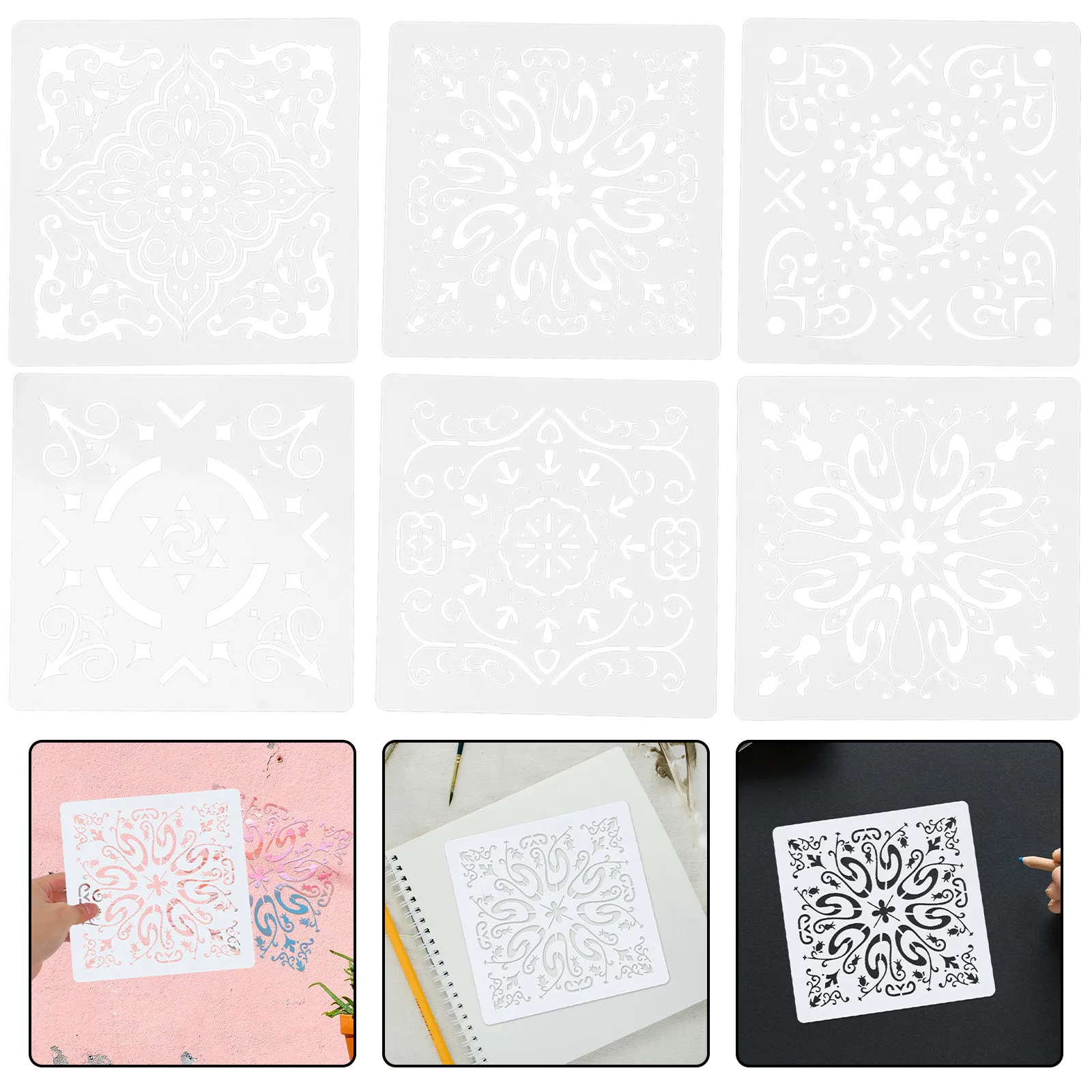 7Pcs DIY Mandala Stencils Wall Art Templates Reusable Painting Supplies for Furniture Wood Fabric Glass Canvas Portable Compact