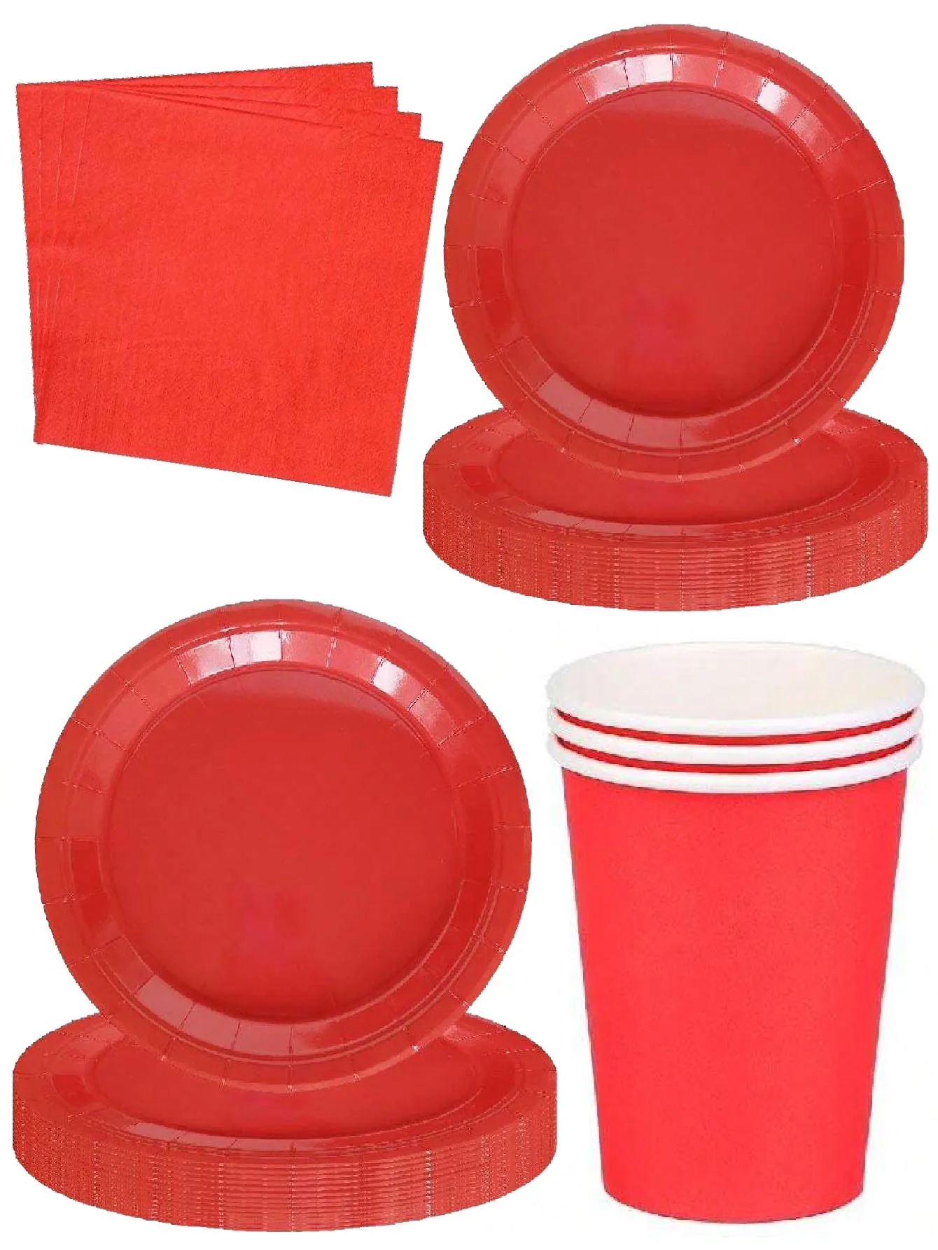 Rotes Einweg-Geschirrset, 7/9-Zoll-Papierteller, Servietten, 9oz-Pappbecher, Besteck, Löffel, Geburtstagsfeier, Feiertagsparty-Zubehör