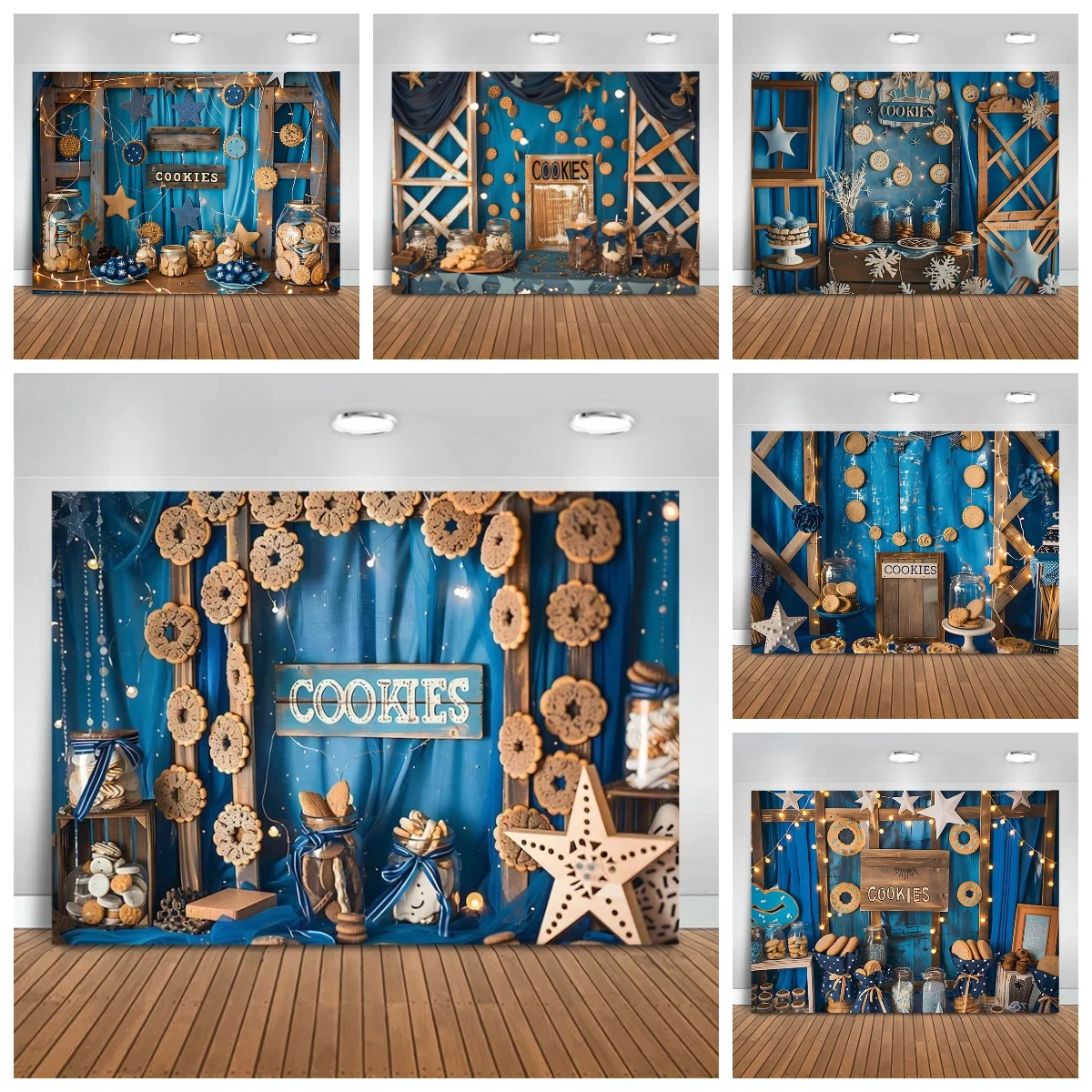 

Mocsicka Photography Backdrop Happy Birthday Party Cookie Blue Curtain Decor Background Kid Portrait Cake Smash Photo Banner
