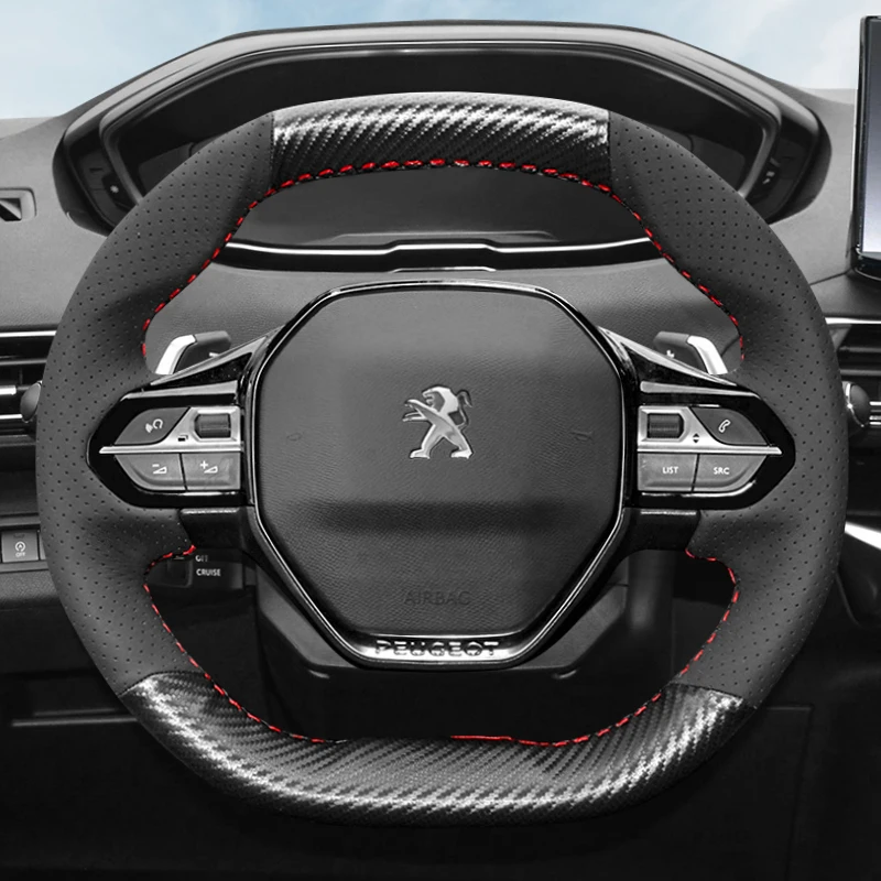 Customized Hand Sewing Braid Car Steering Wheel Cover for Peugeot 5008 Double D-type Genuine Leather Car Interior Accessories