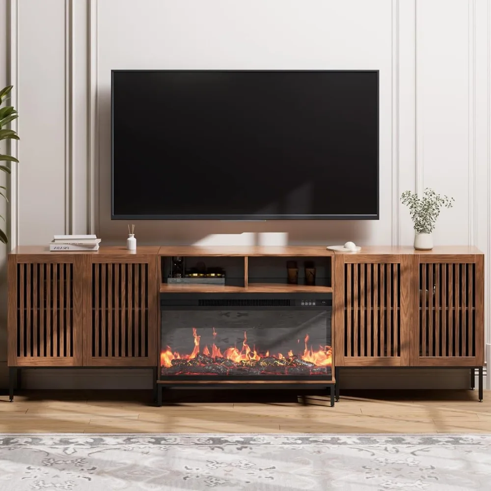 

3-Sided Glass Farmhouse Fireplace TV Stand for TVs Up to 100 Inch, Entertainment Center with 36" Electric Fireplace, TV Console
