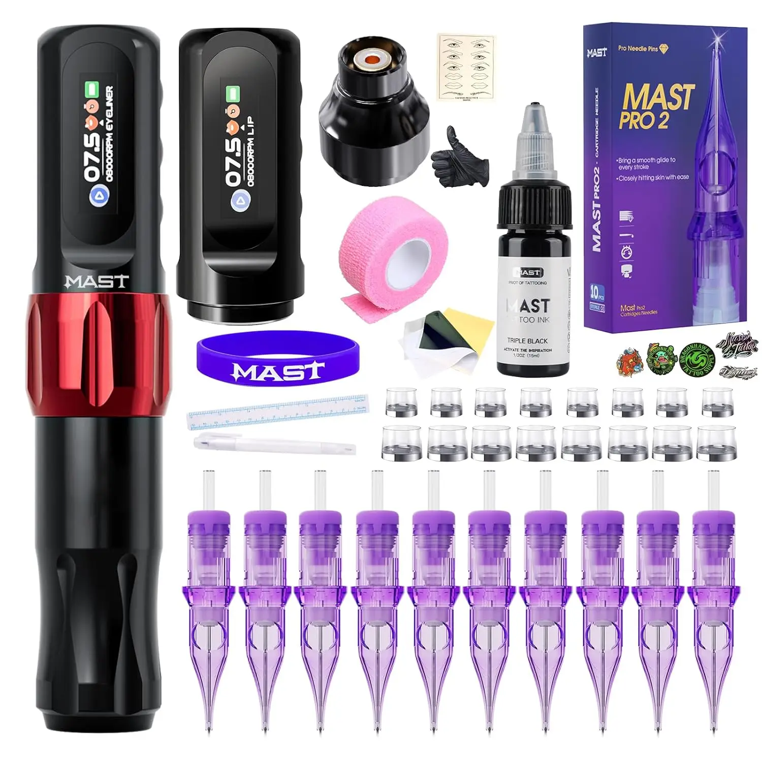 

Mast Tour2 Pro Tattoo Machine Set Ultra-lightweight Design Wireless Machine Pen with Cartridge Needles 10Pcs Tattoo Gun Kit