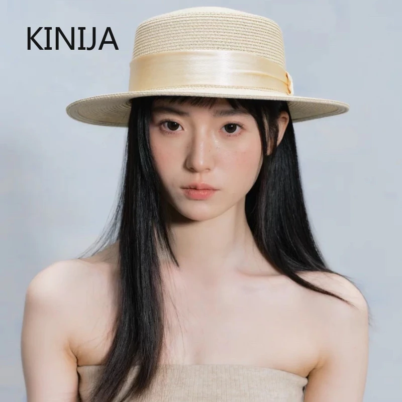 Sommer-Sonnenhüte für Damen, Strohhut mit Gesichtsschutz, kleiner Bucket Hat, eleganter französischer Stil, Sonnenschutz, Strandkappe, atmungsaktiv