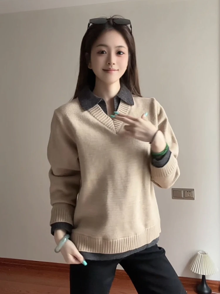 

American Sle Thiened irt Collar Sweater Men's Korean Sle Old Money Knitted Outerwear Warm oulder Coat Casual Loose Fit