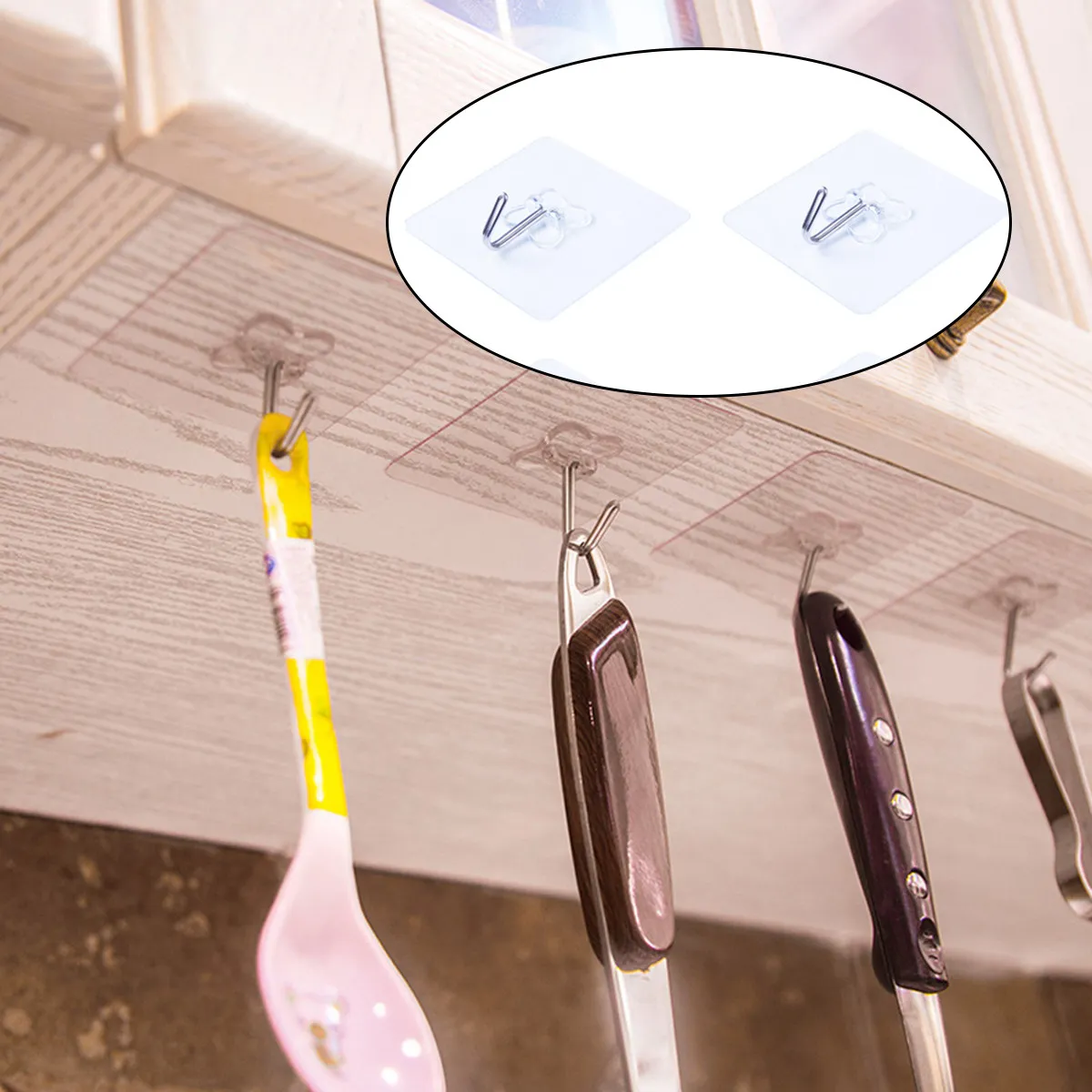 6Pack Adhesive Waterproof Hooks Transparent Heavy Duty Strong Sticky Hooks Nail Free Reusable for Bathroom Kitchen Wall Ceiling