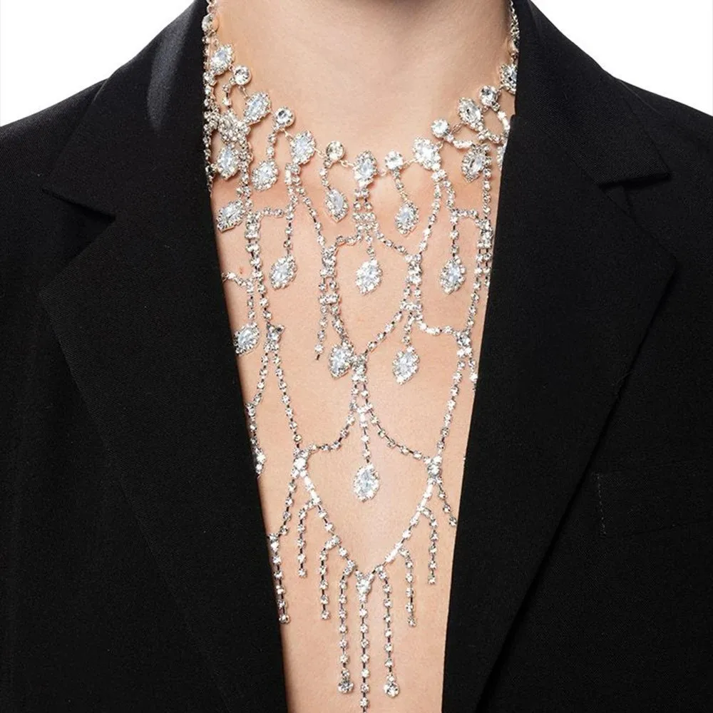 Rhinestone Hollow Large Choker Necklace Wedding Jewelry Fashion Geometry Crystal Tassel Collar Choker Women Wholesale