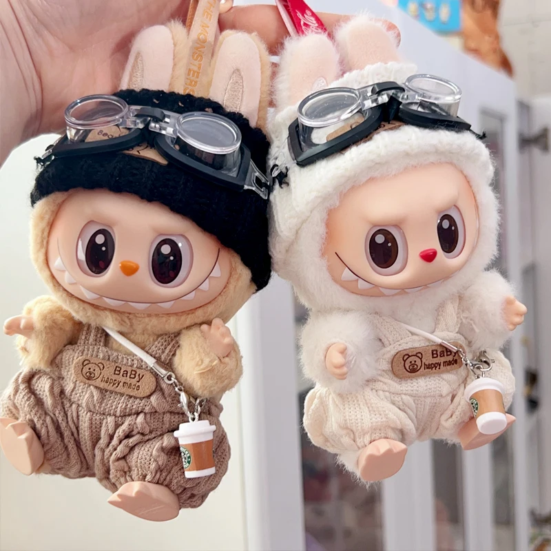 

Fashion Sweater Swimming Goggles Set for 15/17cm Labubu V1 V2 Plush Doll Knitted Hat Cute Decoration Clothes