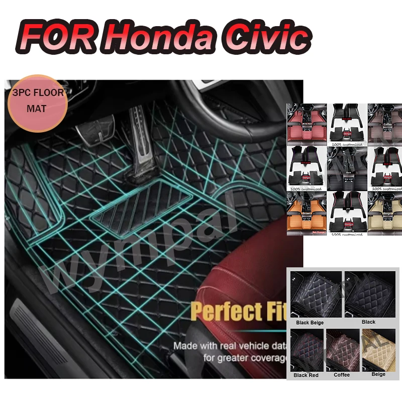 

LUXURY Car floor mats for Honda Civic 2016 2017 2018 2019 2020 2021 2022 Custom auto foot Pads