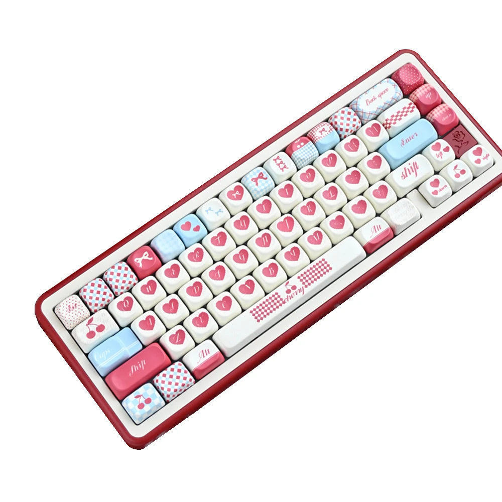 Heart-Shaped PBT Keycaps MOA Cherry Profile No Backlit Caps for Cross Switch Mechanical Gaming Keyboards White Red Coloful Caps