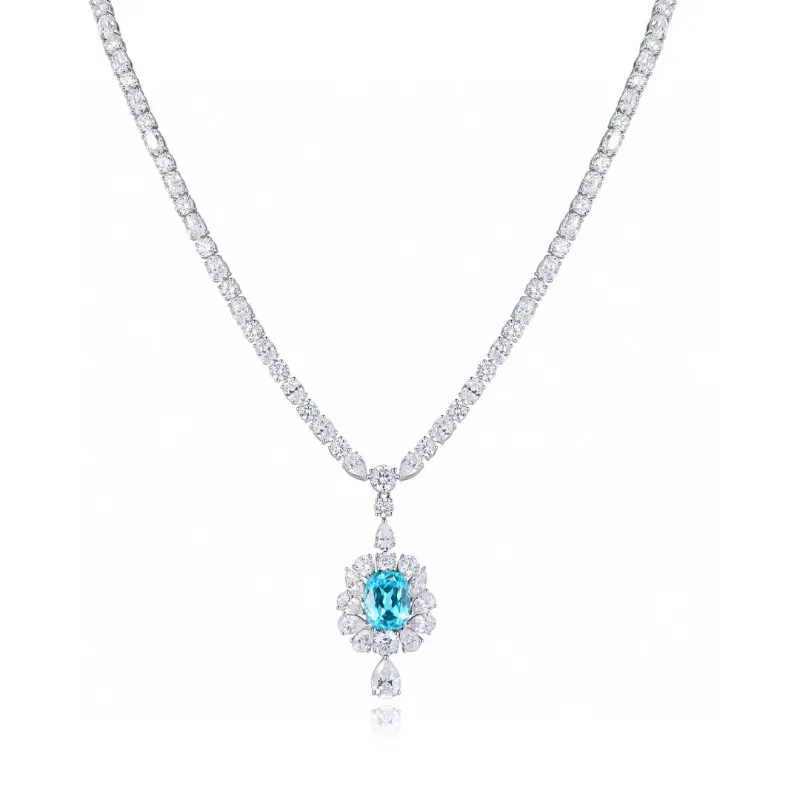 Ruihe 925 Silver Necklace for Women 8.1ct Lab Grown Paraiba Simulated Diamond Zirconia Jewelry Christmas Wedding Gifts Favor