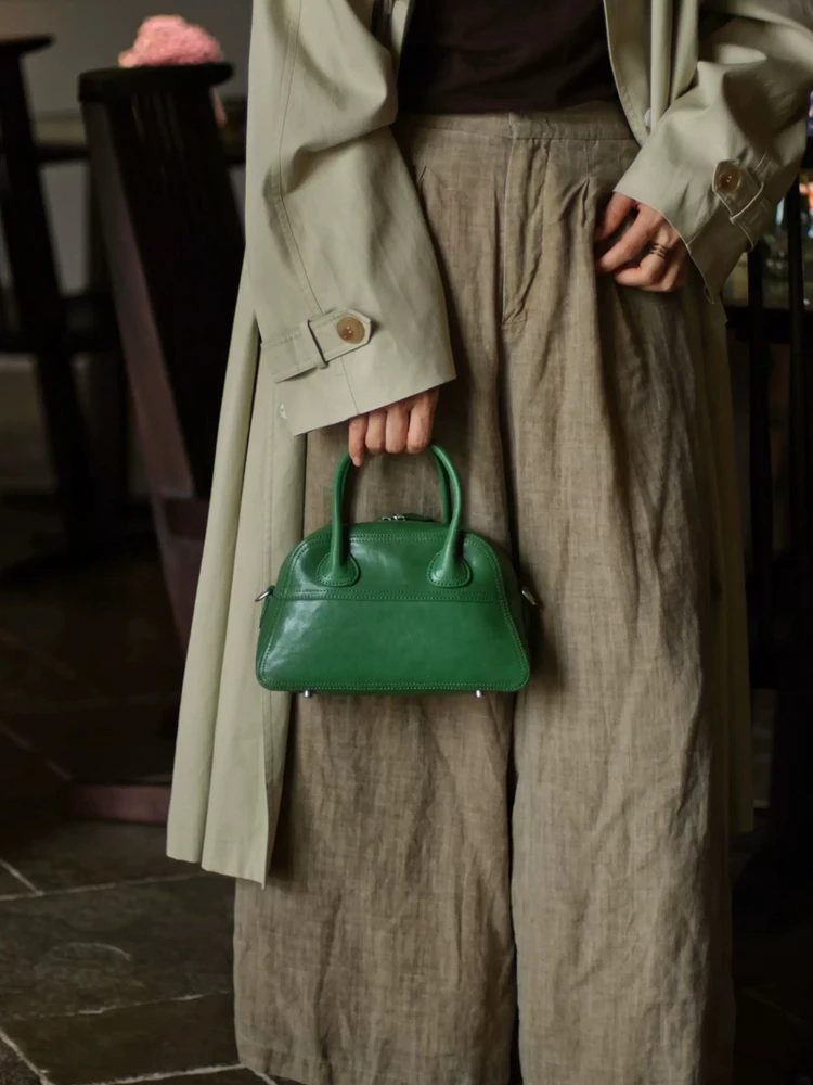 Green Fashion Retro Simple Unique Genuine Leather Shell Women Tote Bag\Handbag Real Leather Lady Shoulder Crossbody Bag