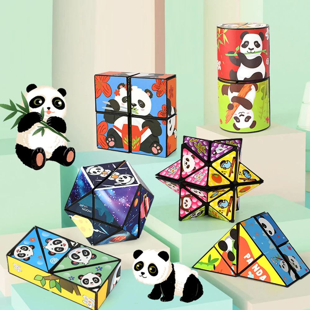 Panda Oneindige Magische Kubus Omklapbaar Decomprimeren Puzzel Driedimensionaal Klein Speelgoed Hand Flip Puzzel Speelgoed Geschenken Vorm Verschuifdoos