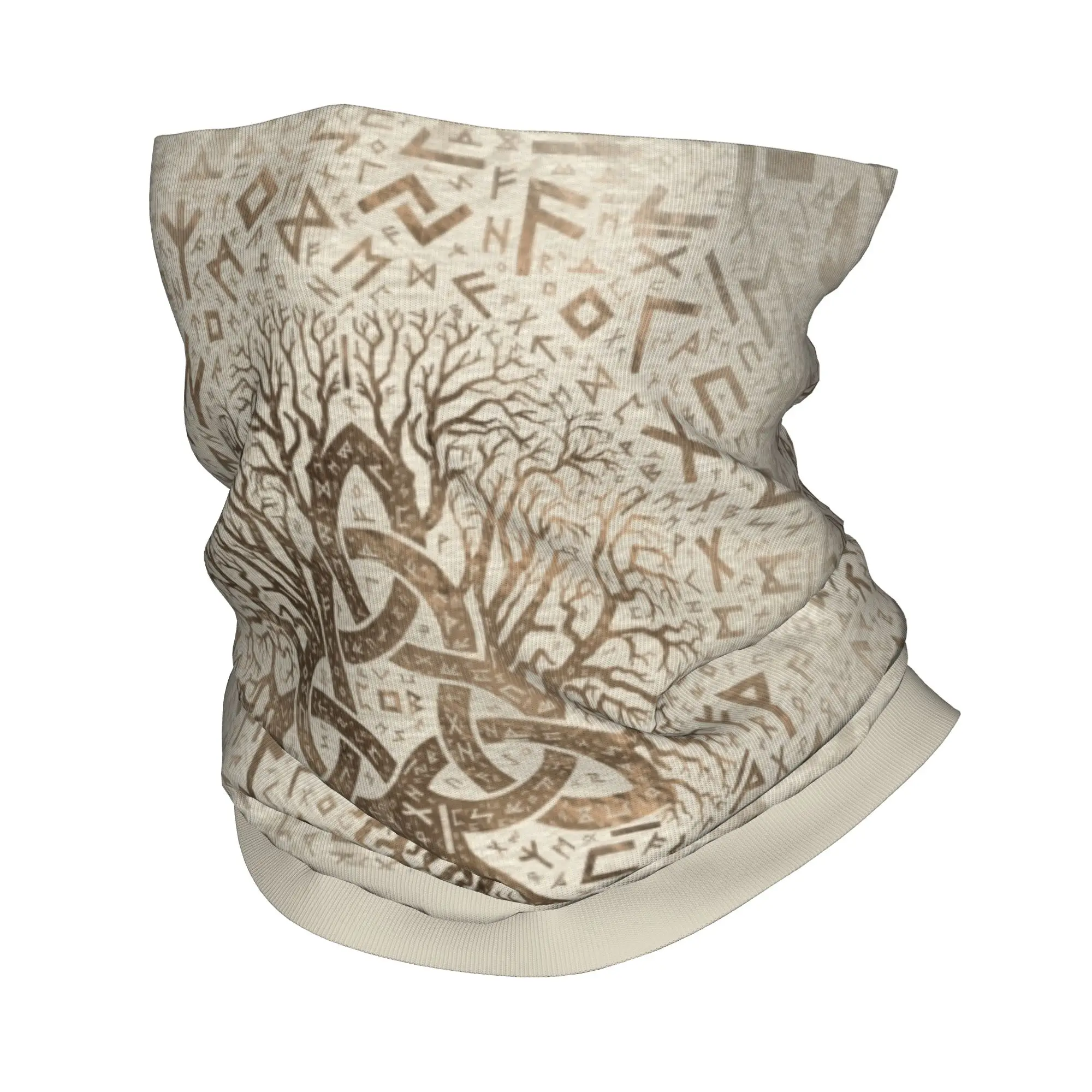 Custom Tree of Life with Triquetra and Futhark Pastel gold Bandana Neck for Ski Running Women Men Wrap Scarf Viking Norse