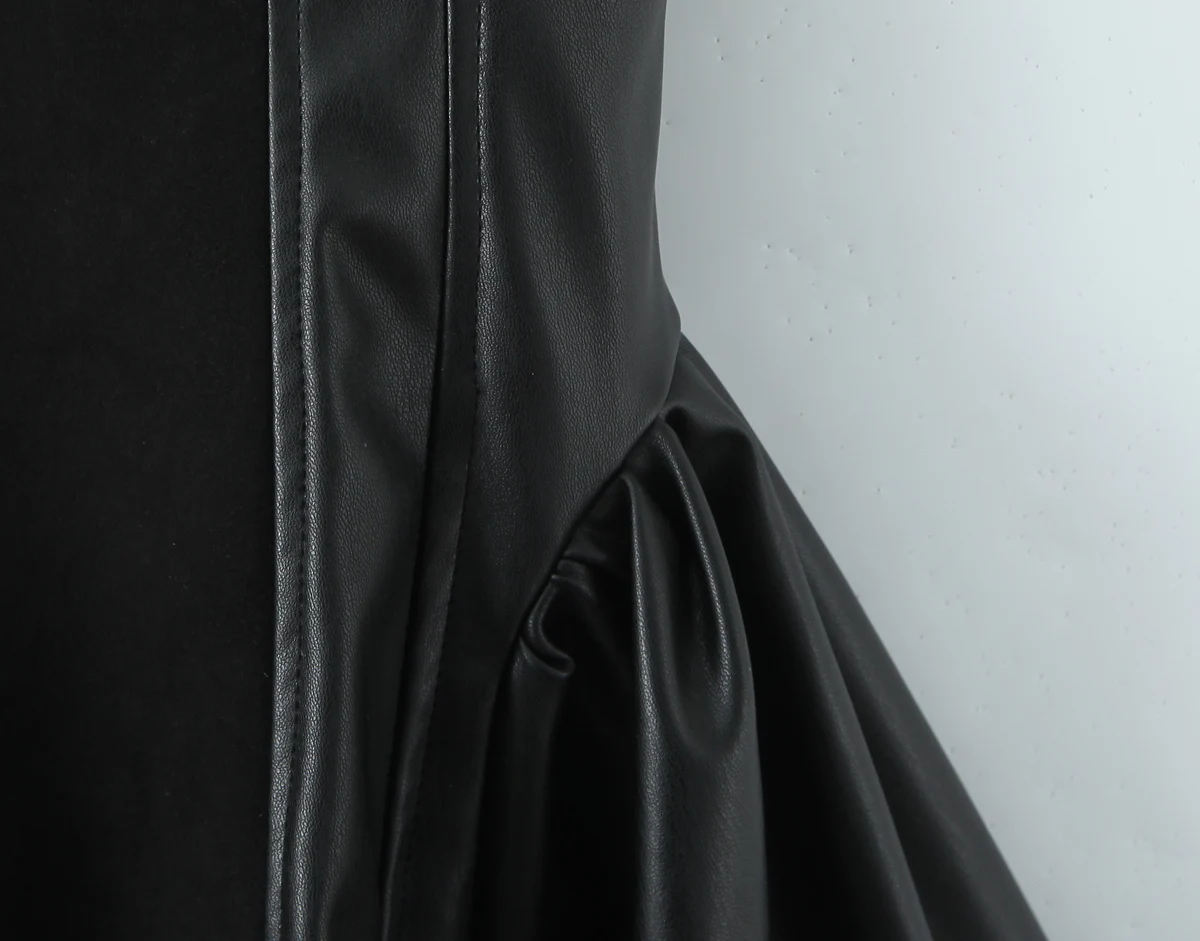 Sexy Corset style Low Waist Faux Leather Sling Dress Black Women Hem Ball Gown Swing Party Sleeveless Dresses Robe Vestido