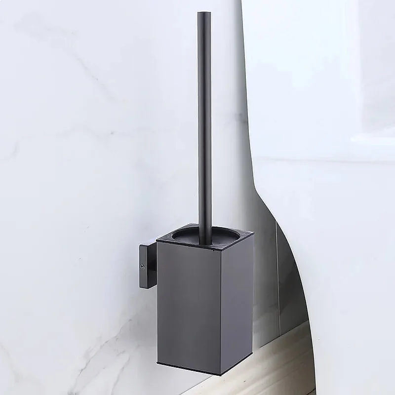 Toilet Brush Holder Wall Mounted Stainless Steel Black Gold Bathroom Cleaning Brush Set