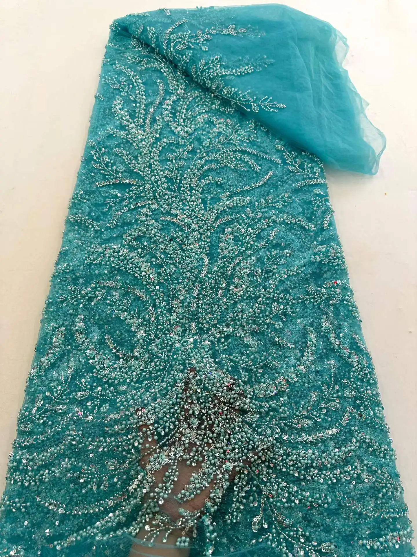 

Элитная ткань с французской вышивкой бисером и 3D-кружевом, африканская нигерийская, с пайетками, для пошива свадебных платьев, коллекция 2026 года