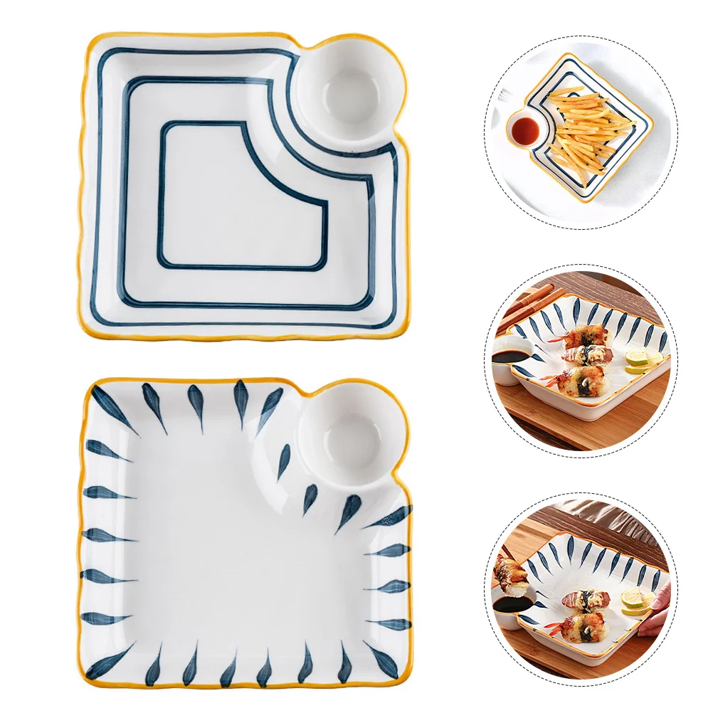 

2Pcs Ceramic Dumpling Plates with Dipping Saucer Multi Functional Food Containers for Various Meals Dumpling Plate