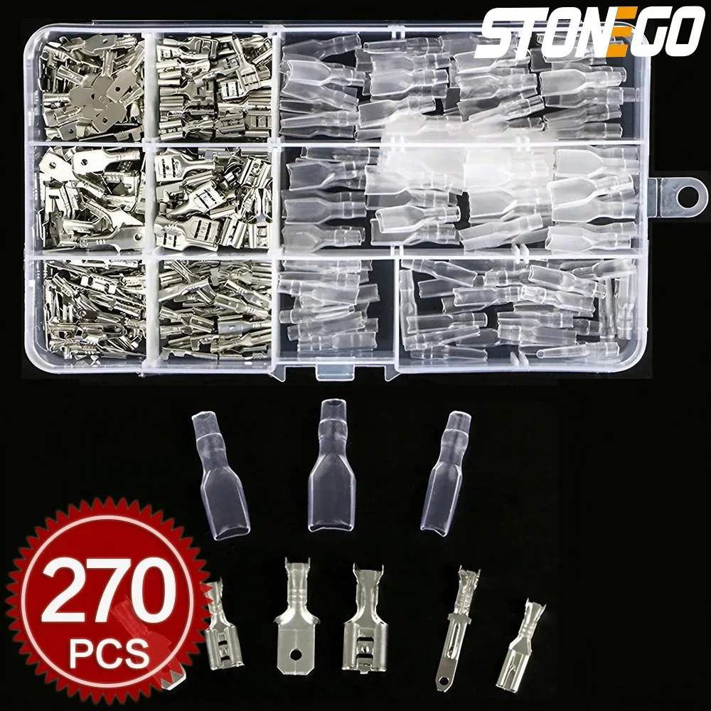 STONEGO 180PCS/270PCS Electrical Wire Crimp Terminal Connector Male Female Spade Assorted Kit