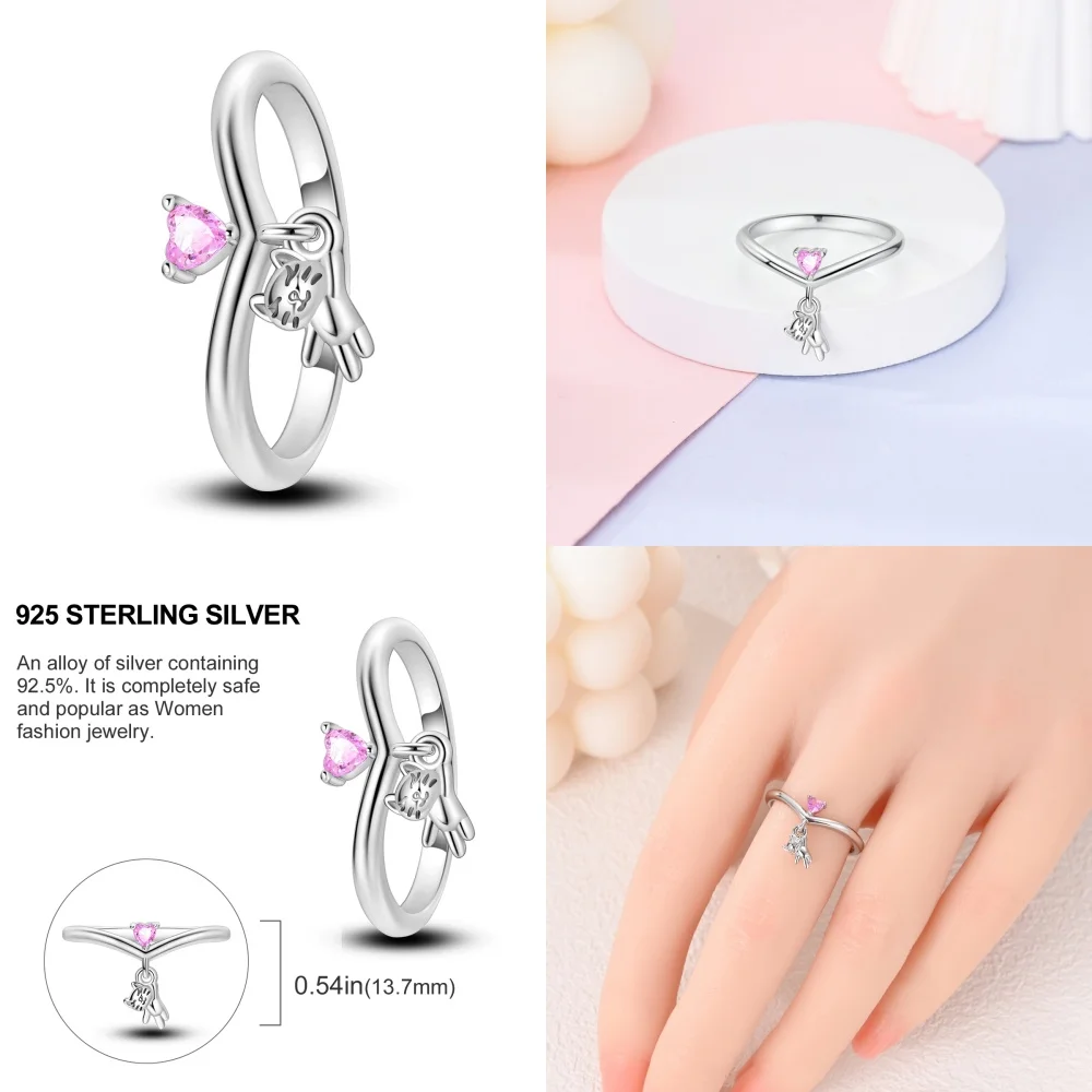 Bague fermée en argent regardé 925 pour femme, chat et chien, empreintes de pattes d'animal de compagnie, cadeaux d'anniversaire de Léon, accessoire de bijoux de mariage bricolage