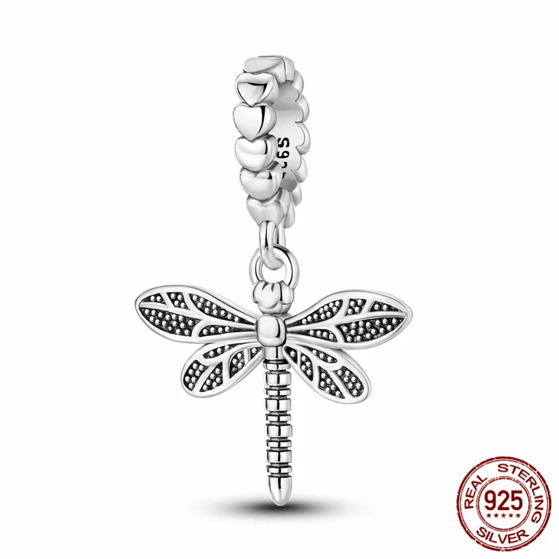 

S925 sterling silver dragonfly charm and bead set, perfect for creating original bracelets; an ideal DIY jewelry gift for women.