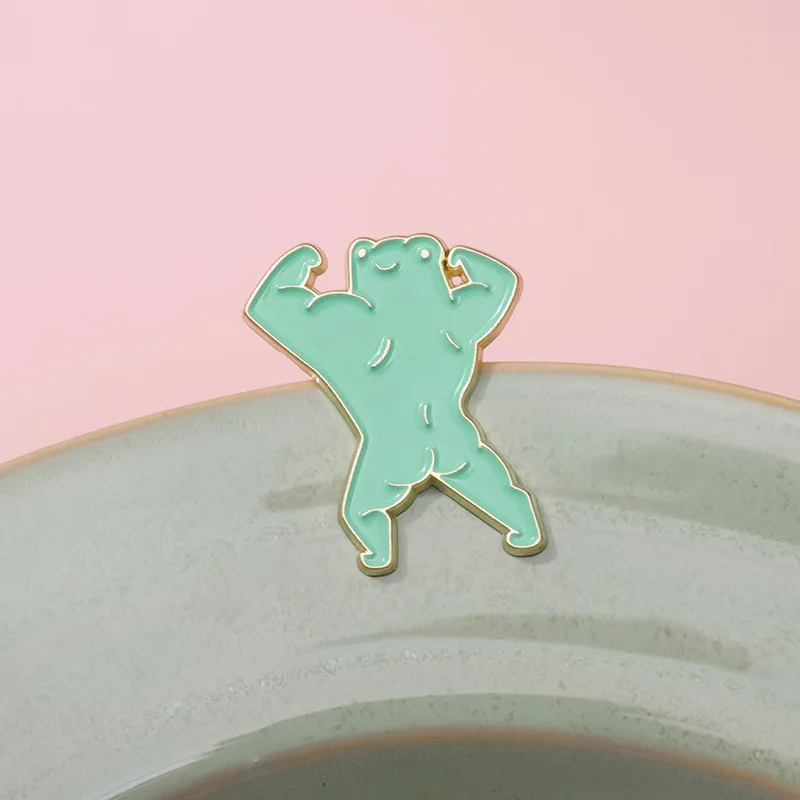 Novelty Muscle Frog Enamel Pin Funny Muscle Brooch Cartoon Metal Badge Fashion Jewelry Gift Clothing Accessories