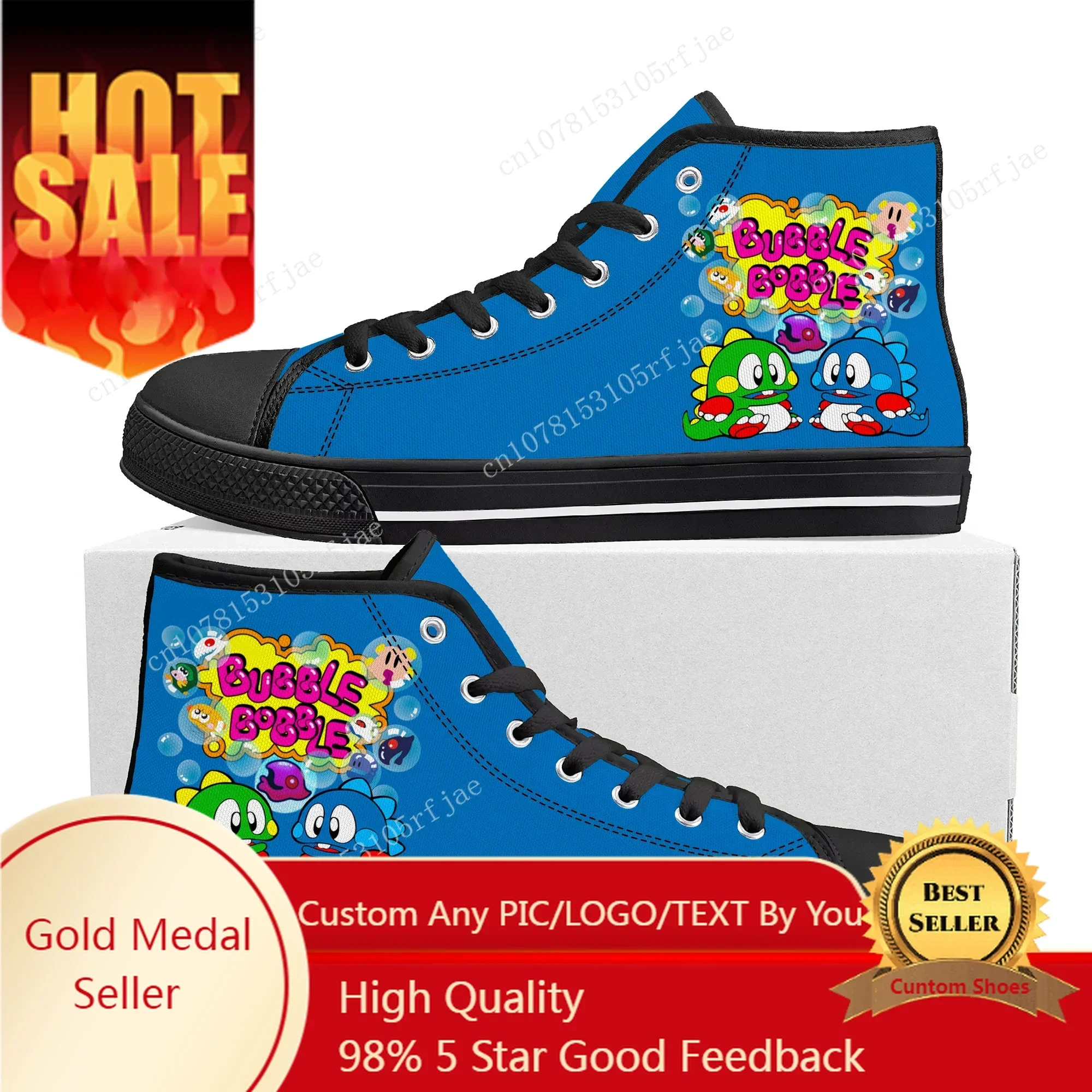 Zapatillas deportivas de caña alta con diseño de Bubble Bobble, un videojuego de dibujos animados, para hombres, mujeres y adolescentes. Zapatillas de lona de alta calidad, con diseño personalizado, ideales para parejas.