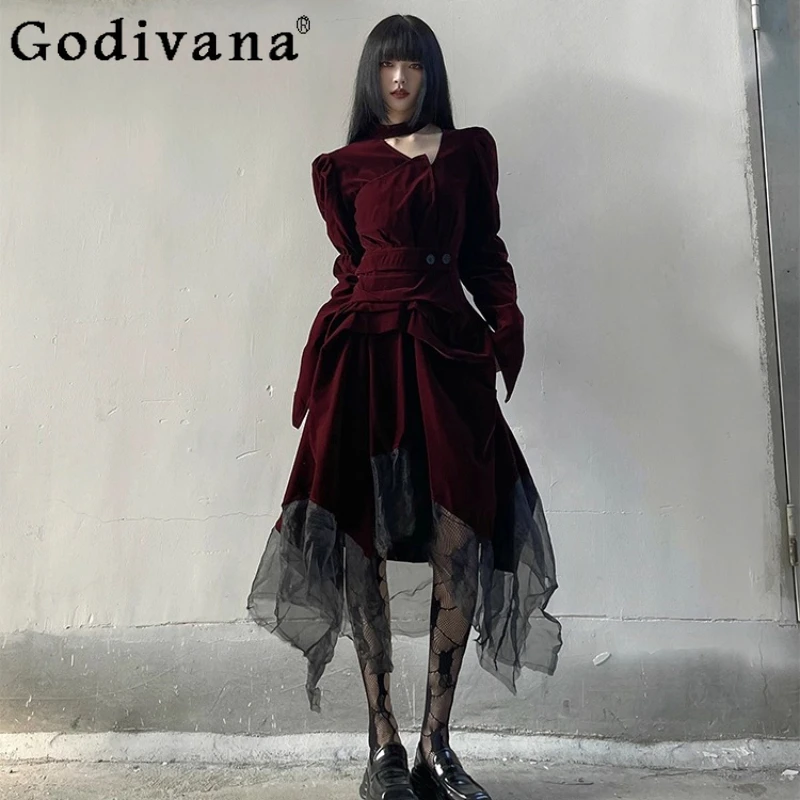 

Halloween Vampire Costume Dress for Female Gothic Style Christmas Party Dress Women's Irregular Black Red Birthday Dress