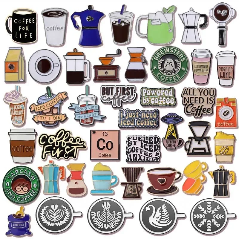 Coffee Cup Enamel Pins  Metal Brooches Fashion Lapel Badge Backpack Clothes Jewelry Gift for Friends