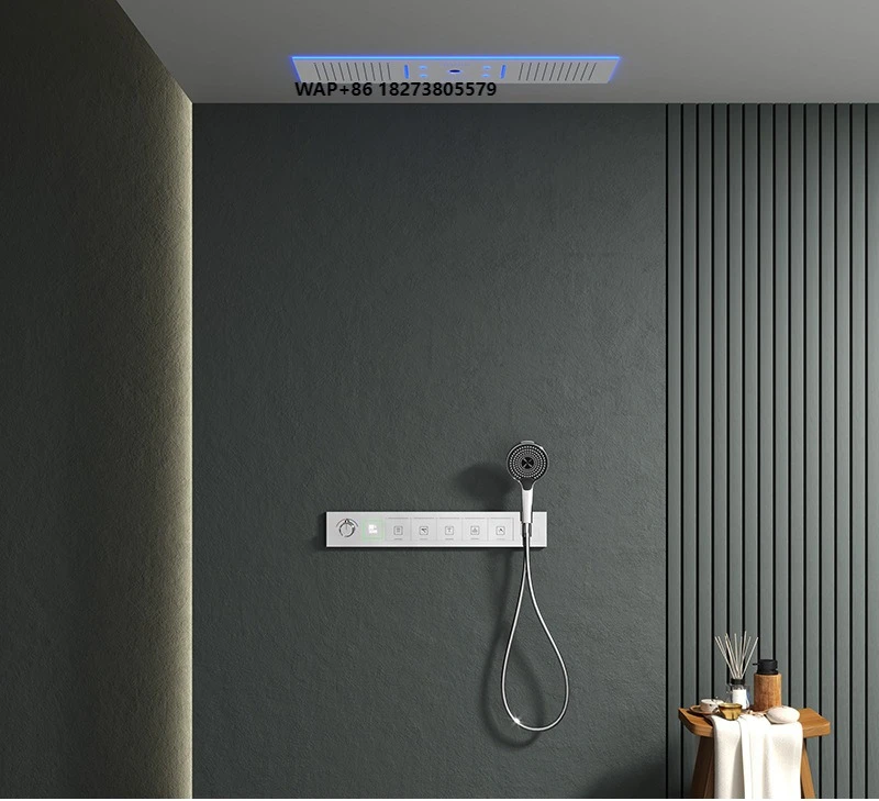 Bathroom All-copper Thermostatic Concealed Shower Set Brushed Finish Hot-melt Embedded Wall Mount Waterfall Smart Apartment