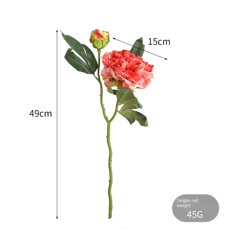 2 헤드 임페리얼 모란 인조 꽃, 웨딩 홈 장식, 가짜 꽃 시뮬레이션 거실 베란다 파티 장식