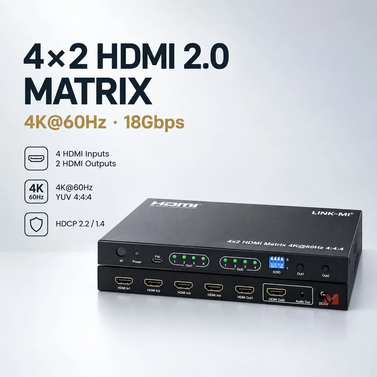 4x2 HDMI 2.0 Matrix 4K60Hz HDMI Switcher HDCP2.2 HDR10 HDMI Splitter switch Audio IR Control For Home Theater