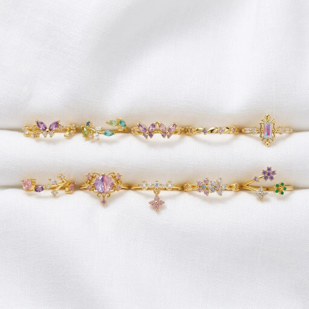 New ins Cute Colorful Zircon Flower Ring For Women Girl Fashion Vintage Zircon Adjustable Rings Jewelry Gift