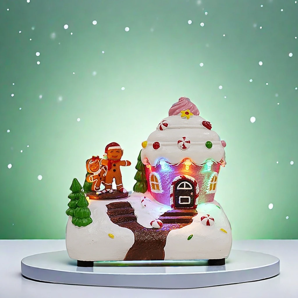 新しいクリスマスオルゴール新しい発光樹脂スノーハウス形の飾りクリエイティブ装飾クリスマスギフト