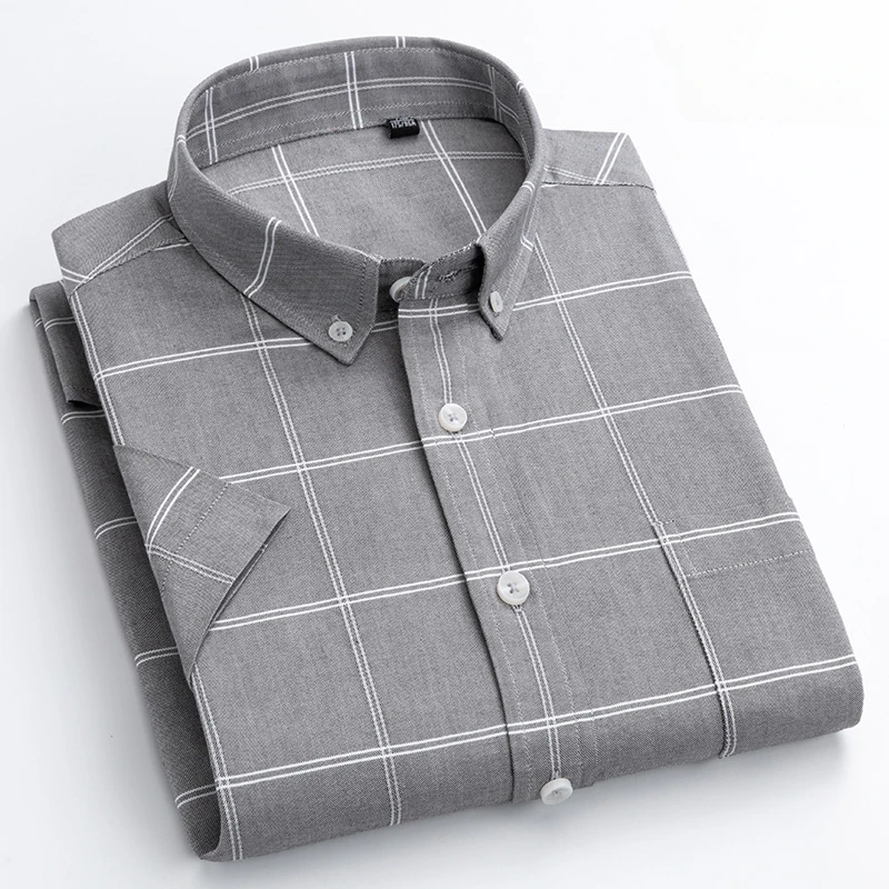 

Luxury qulity plus size 8xl summer 100%cotton short sleeve shirts for men slim fit formal shirt office plaid clothes white shirt