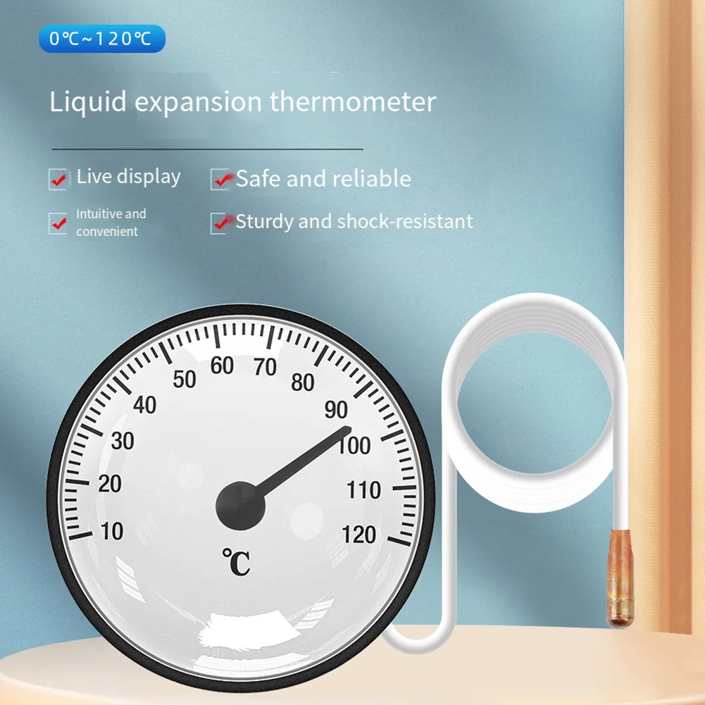 Dial Thermometer 0-120°C Liquid Expansion Water Temperature Gauge With Sensor And 144cm Cable For Pools Hot Springs Aquariums