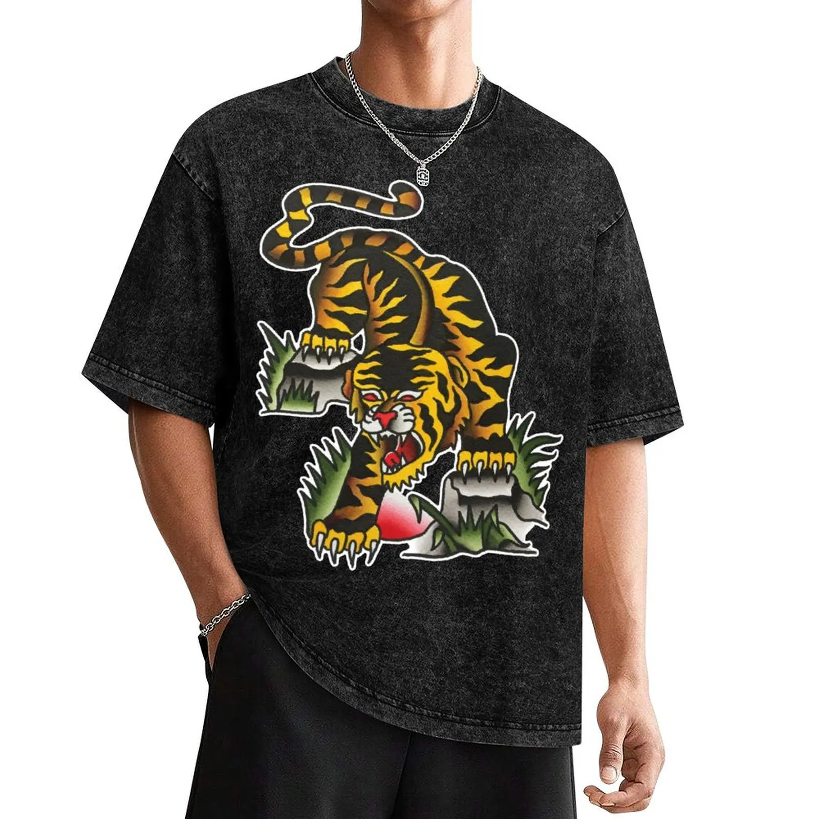 

Traditional Crawling Tiger Tattoo Design T-Shirt tees oversized graphic tee men workout shirt