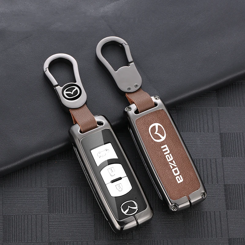 Leather Car Key Case Cover Shell For Mazda 2 3 6 Demio Atenza Axela CX-5 CX5 CX-3 CX7 CX-9 3 4 CX30 2016 2017 2018 2019 Keychain