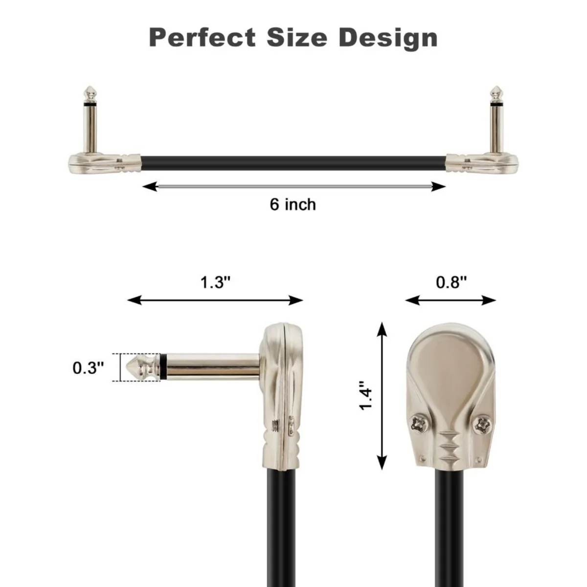 Miwayer Silver Flat Guitar Effect Pedal Cable 15/30/50cm, 1/3/6pcs 6.35mm 1/4