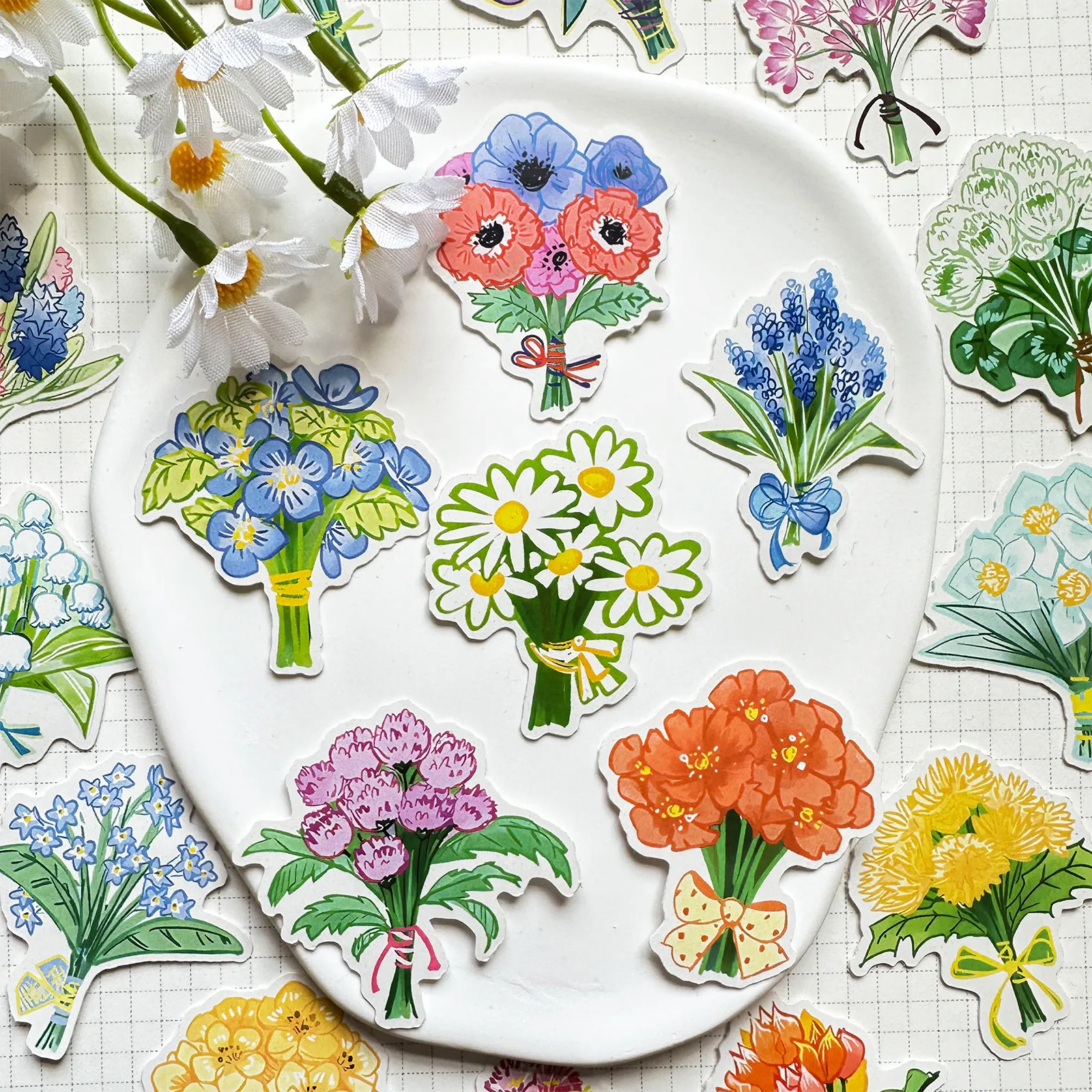 Hand Drawn Bouquet Cartoon Stickers for Journal Growth Album Handcopy Newspaper DIY Decoration