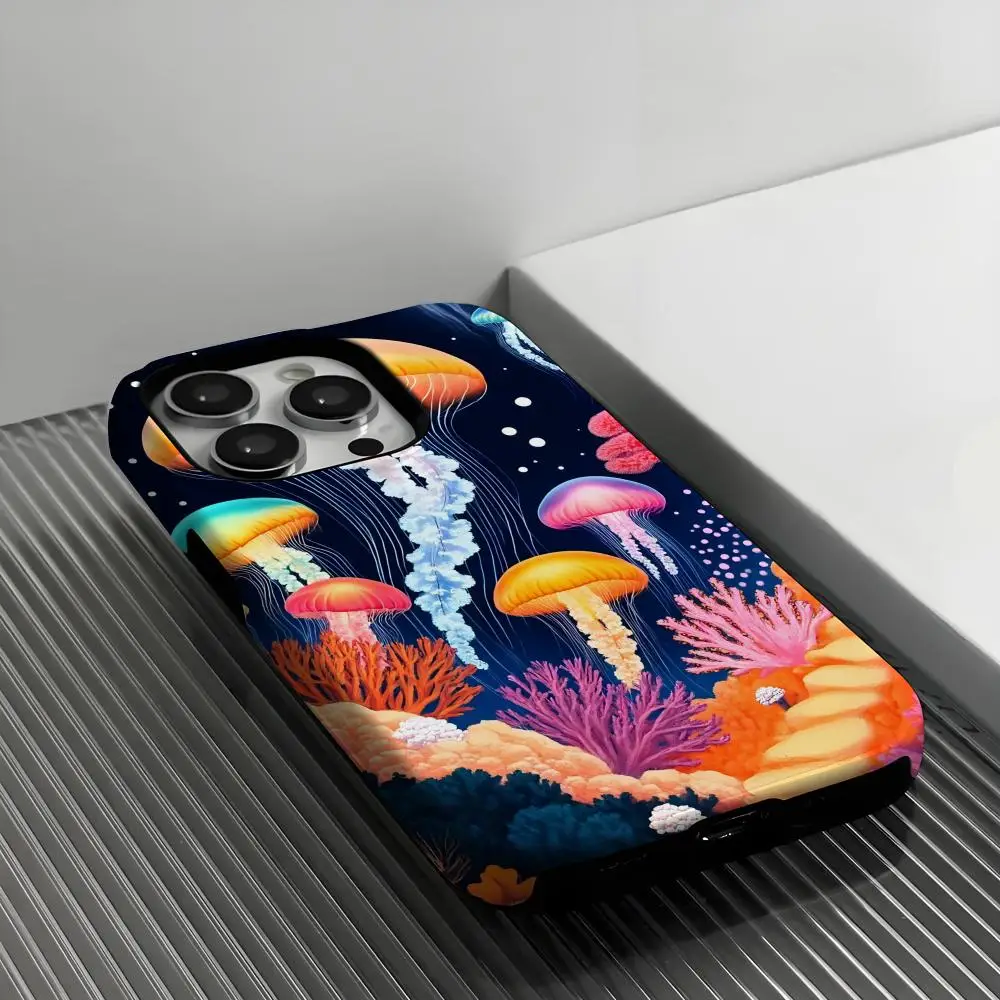 

Colorful Jellyfish Phone Case INS For IPhone 16 15 14 13 12 11 Pro Max X XR XSMax 7 8 Plus Glossy Film Hard PC Cover