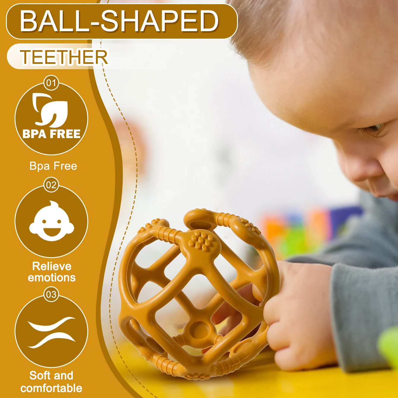 1PCS Silicone Baby Toy Ball Shape Chewing Toys Toddler Silicone  Teether Toy BPA Free Teething Toys For Babies Soft Baby Stuff