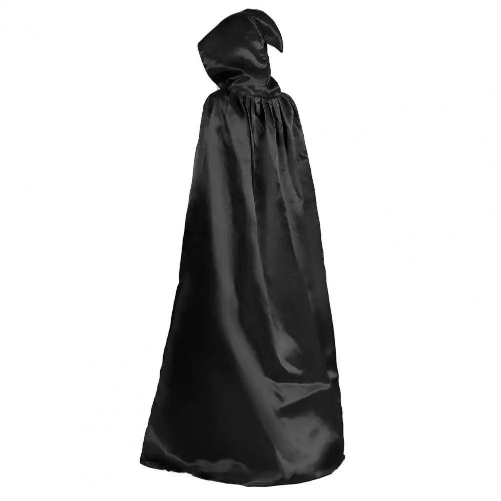 Cape d'Halloween Longue Noire Unisexe pour Homme et Adulte, Costume de Magicien Médiéval à Capuche, Cosplay