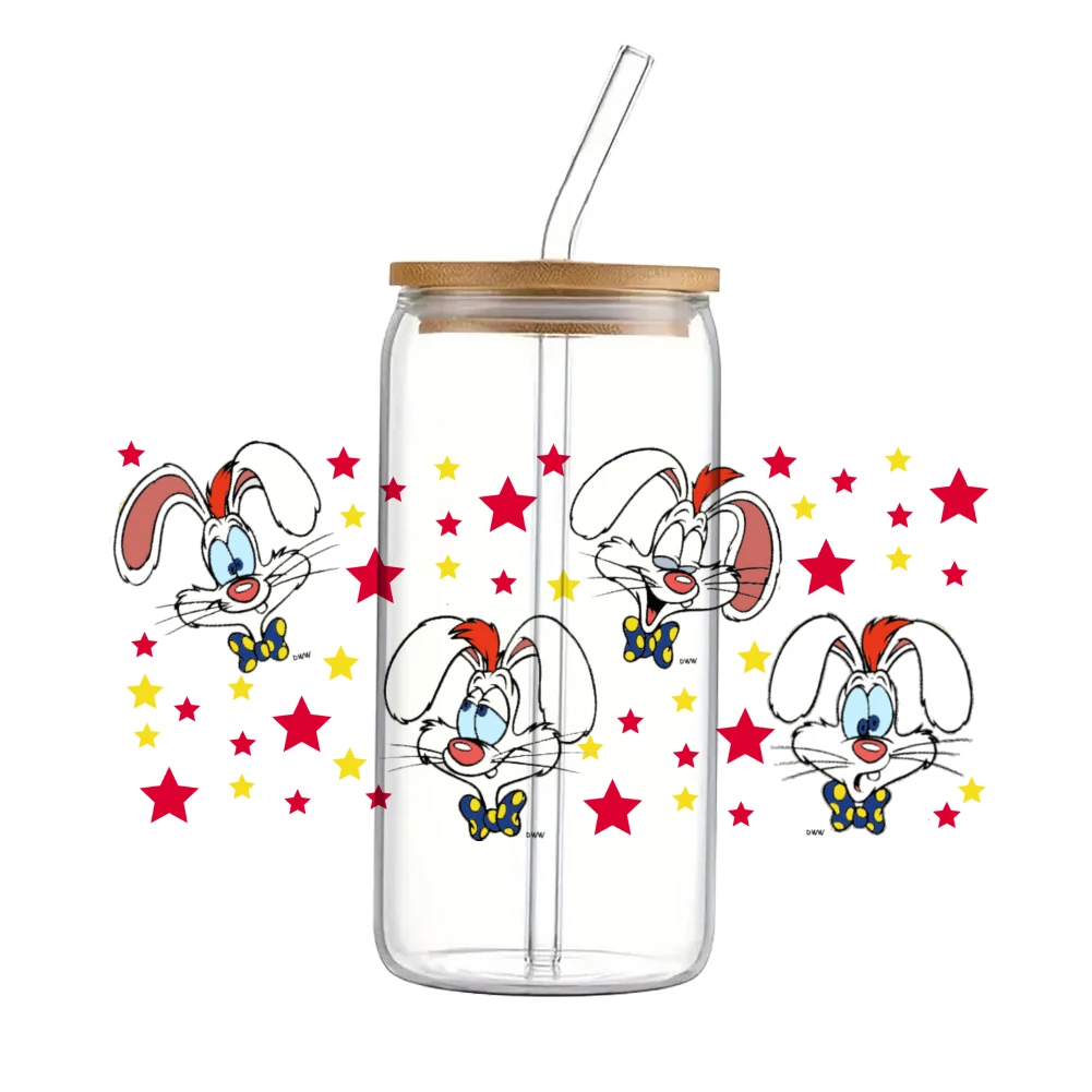 Disney Roger Rabbit stiker DTF 16oz gelas personalisasi Label stiker Transfer pembungkus UV Logo DIY perekat tahan air