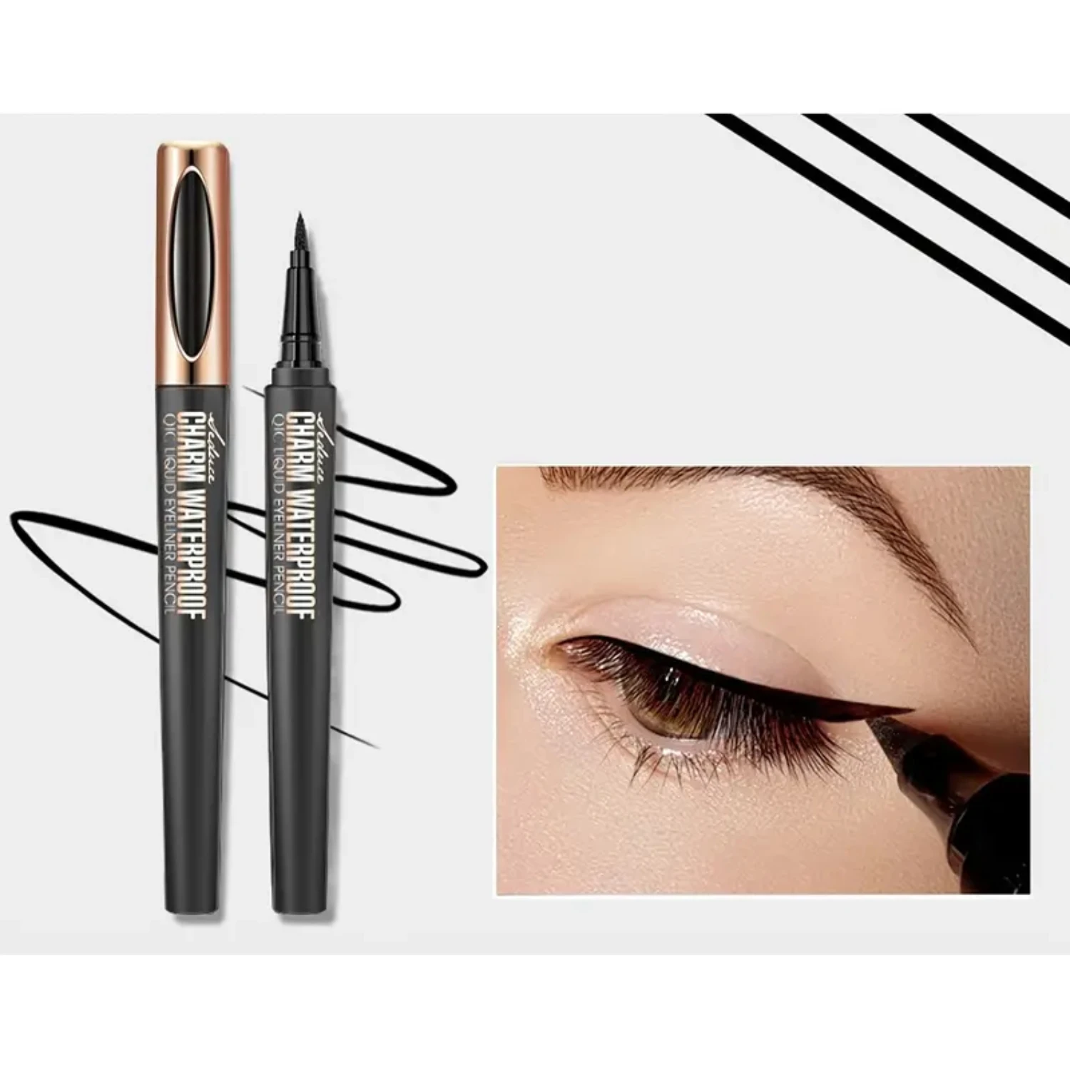 QIC Eyeliner Pen Waterproof Non-halo Eye Makeup Sponge Head Eyeliner Liquid Pen