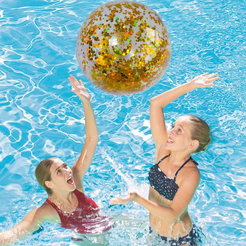 40cm inflável glitter bola de praia verão água jogar bolas de lantejoulas piscinas ao ar livre festa brinquedos para crianças adultos esportes aquáticos