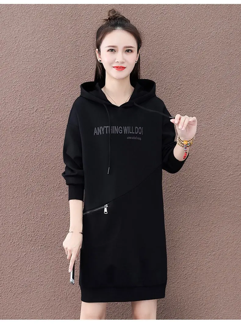 

Women Winter 2023 New Explosive Sweatshirt Dress Dress Pile Thick Hooded Mid length Loose Large Size Fashionable